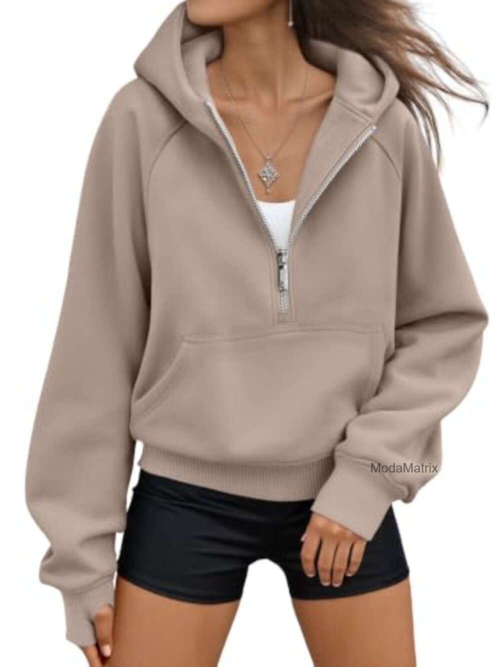 Women's Half Zip Fleece Hoodie Pullover Athletic Cropped Sweatshirt
